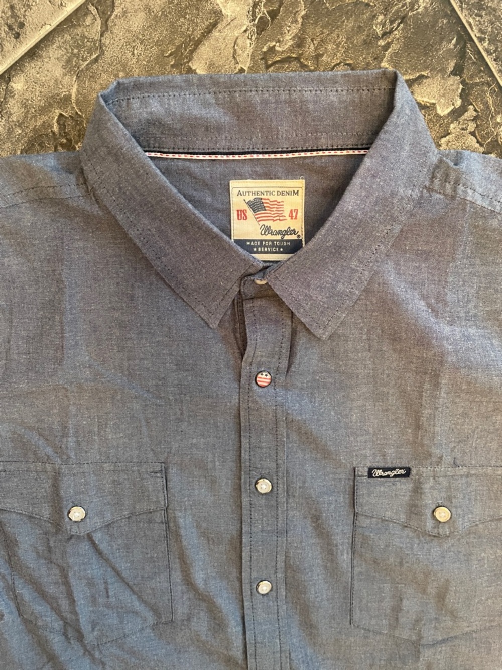 WRANGLER Vintage Men’s Denim Blue Rodeo Western Ranch Pearl Snap-Button Shirt
